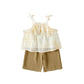 Girls' Toddler Strap Top Set  Style Flip Collar Shirt Shorts Two-Piece Outfit Trendy
