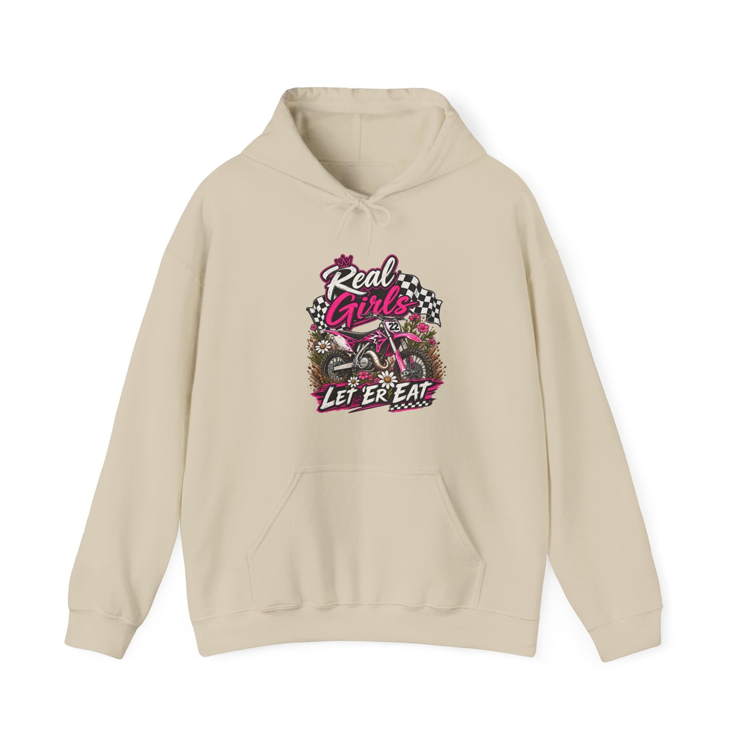 Racer Girl Motorcycle Hoodie — "Real Girls Let 'Er Eat" / "A Little Roost Never Hurt"