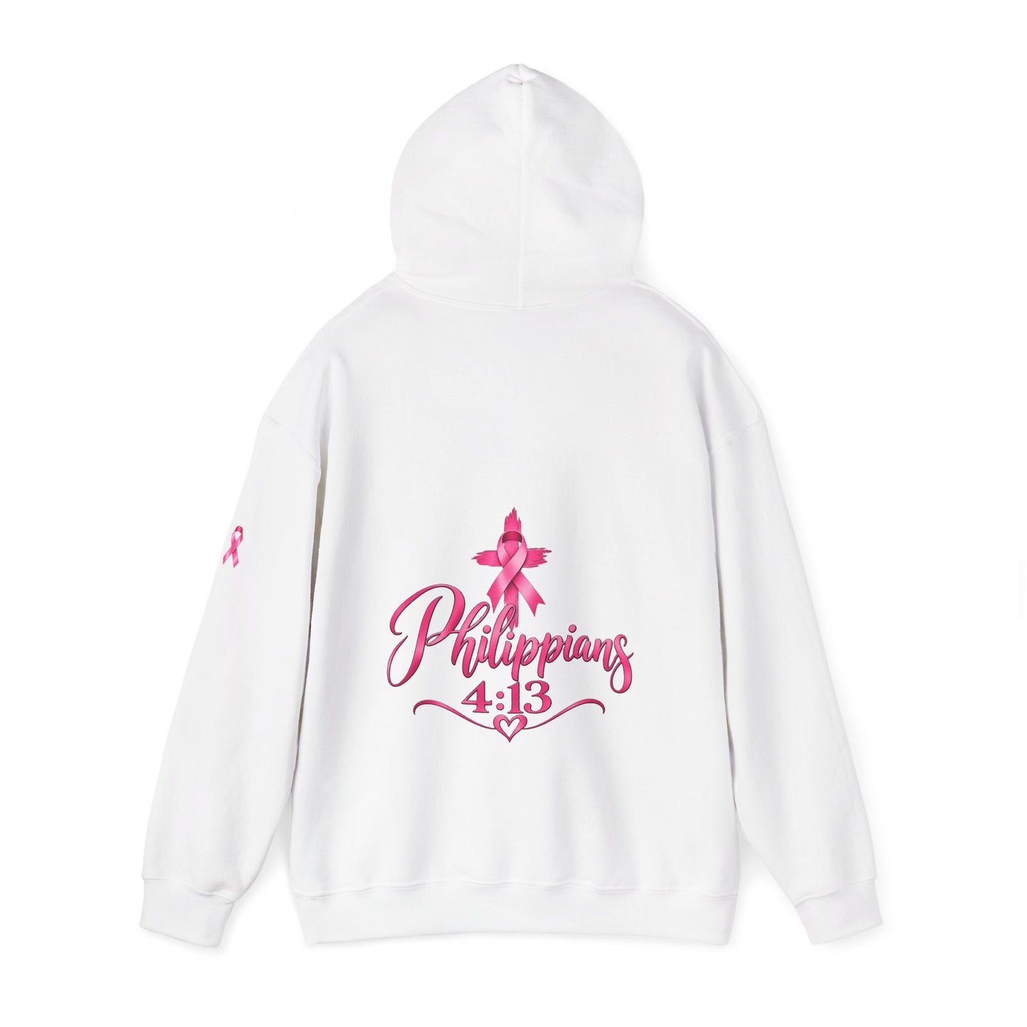 Faith Over Fear Hoodie — Pink Ribbon Breast Cancer Awareness Philippians 4:13 Hooded Sweatshirt