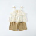 Girls' Toddler Strap Top Set  Style Flip Collar Shirt Shorts Two-Piece Outfit Trendy